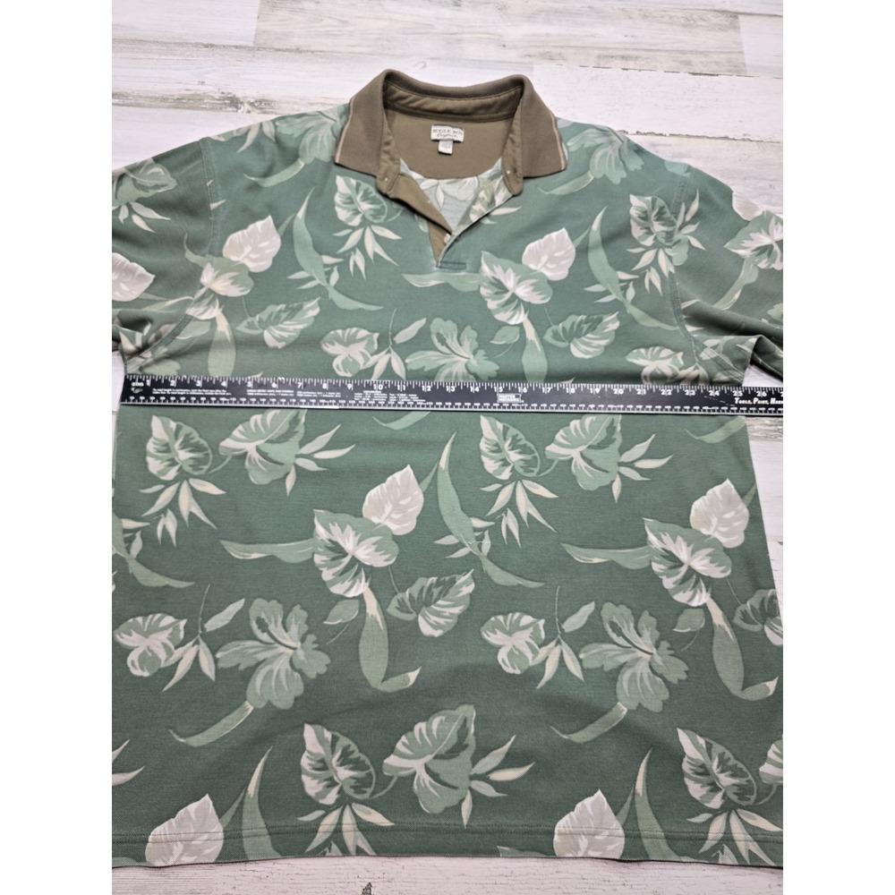 Vintage Bugle Boy Original Mens XL Green Tropical Floral Polo Shirt Short Sleeve - Picture 2 of 7